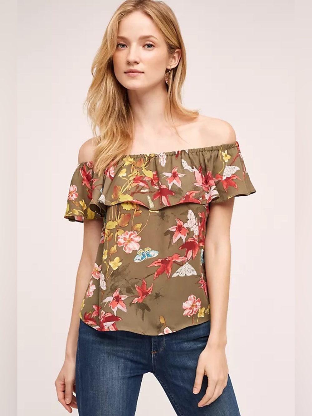 Maeve Anthropologie Vallita off the shoulder blouse in green size small